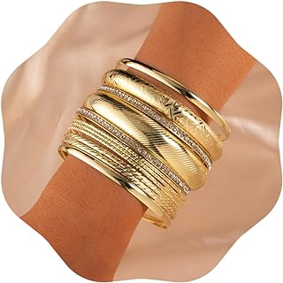 MUAYOUAUM Gold Bangle Bracelets for Women Gold Bangles Indian Jewelry Fashion Disco Bangle Bracelets for Girls Gold Bracelet for Teen Girls 70s Bracelets