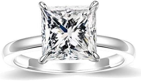 MOOSEA 2ct Princess Moissanite Engagement Rings for Women, 7 * 7MM D Color VVS1 Clarity Lab Created Diamond Rings 18K White Gold Vermeil 4 Claw Solitaire Moissanite Rings for Women
