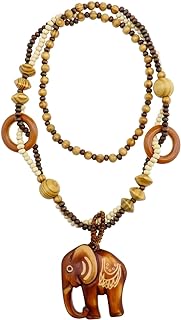Vintage Ethnic Wood Elephant Pendant Wooden Bead Necklace Long Sweater Chain Women Vintage Necklace Jewelry Gift for Birthday Mother's Day, Valentine's Day
