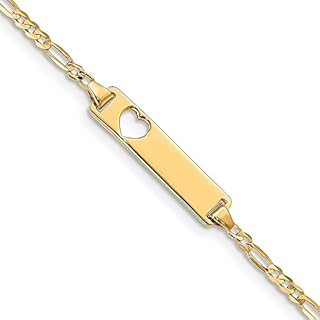 Jewels By Lux Engravable Personalized Custom 10K Yellow Gold Figaro Link ID Bracelet For Men or Women Length 7 inches Width 5.01 mm With Lobster Claw Clasp