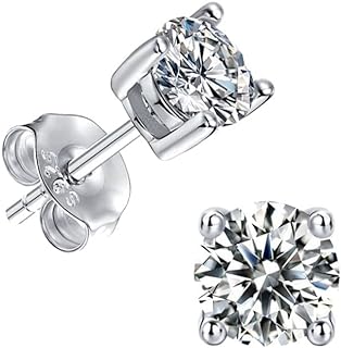 1 Carat Moissanite Diamond Stud Earrings with Push Back Design in 18K White Gold Plating for Men and Women