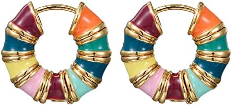 Bamboo Earrings Hoops Colored Enamel Huggie Earrings Cute Dripping Oil Earrings Jewelry for Women and Girls