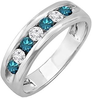 Dazzlingrock Collection 0.85 Carat (ctw) 14K Gold Round White & Blue Diamond Mens Anniversary Wedding Band Ring