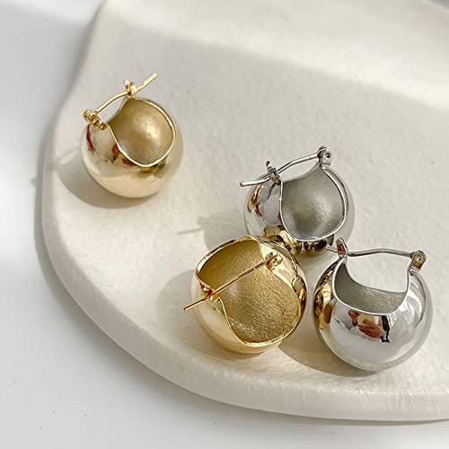 LOUMILEO Chunky Gold Hoop Earrings Small Gold Hoop Earrings for Women 14K Real Gold Plated Hoop Earrings Hypoallergenic Thick Gold Hoop Earrings for Women Bottega Earring Dupes
