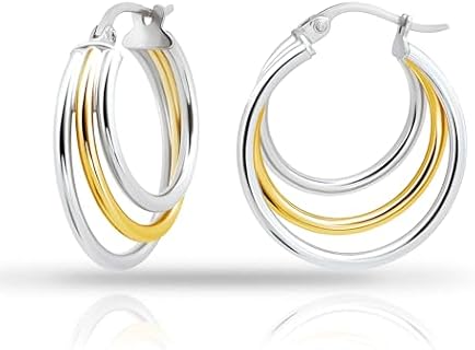 Hoops & Loops 925 Sterling Silver Triple Circle Round-Tube High Polished Hoop Earrings for Women and Teen Girls, 20mm, 25mm