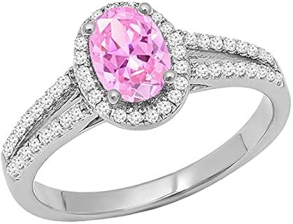 Dazzlingrock Collection 7X5 mm Oval Lab Created Gemstone & Natural White Diamond Ladies Bridal Halo Style Split Shank Engagement Ring, Available in Various Metal 10K/14K/18K Gold