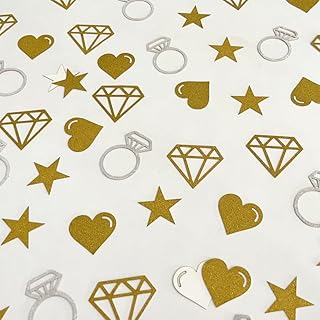 E-ASUM Bridal & Engagement Silver Diamond Ring Confetti Set in High-Quality Paper, Heart and Star Accents Design for Weddings, Valentines, Anniversaries, Baby Showers