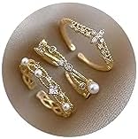 Elegant Gold and Pearl Adjustable Midi Ring Set for Women and Teens - Stackable Boho Rings with Rhinestone Accents