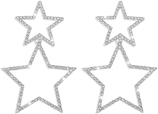Star Double-layer Earrings Rhinestones Pentagram Earrings Twinkling Star Earrings Gold Shining Earrings Female Pendant Earrings Stud Rhinestone Jewelry