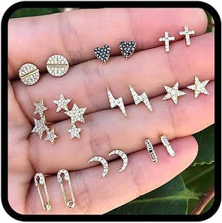 Asooll 9Pairs Star Heart Moon Multiple Stud Earrings set Fashion Stud Earring Set for Women and Girls
