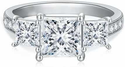 Blocaci Women's 1-1/2 Carat Princess Cut Moissanite Engagement Ring - Available in 10K, 14K, or 18K Gold - Adjustable Size - Personalized Engraving Option - Elegant 3 Stone Design