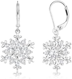925 Sterling Silver Snowflake Earrings for Women Dangle Earrings Cubic Zirconia Winter Frozen Flower Drop & Dangle Earrings Jewelry Holiday Christmas Gift Leverback Snowflake Earrings