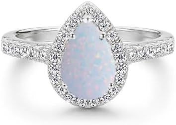1.0 Carat Opal Inlay Engagement Ring with Moissanite Gems for Women, Available in Pear/Heart/Oval/Round/Halo Design, 10K/14K/18K Gold or Platinum Plated Silver