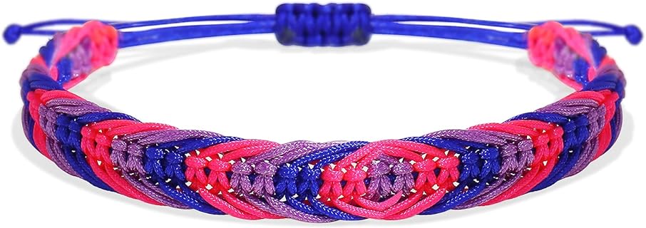 Bisexual Beaded Bracelet with Buckle Clasp and Rope Chain Design for Men and Women, LGBT Pride Tibetan Wrist Wrap Bracelet, Bold Fuchsia Color Statement Piece