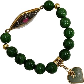 Heavens Tvcz Jade Bracelet Women Genuine Natural Gemstone Beads with Pendant Gems Heart Thai Prosperity Success in Life Trade, multicolored, Elastic Rope Inner Lenth 6.25 inch