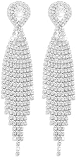 Dazzling Teardrop Crystal Chandelier Dangle Drop Earrings with Long Tassels Sparkle Rhinestone Bridal Accents, Zinc-Copper Blend, Elegant Wedding Jewelry for Women