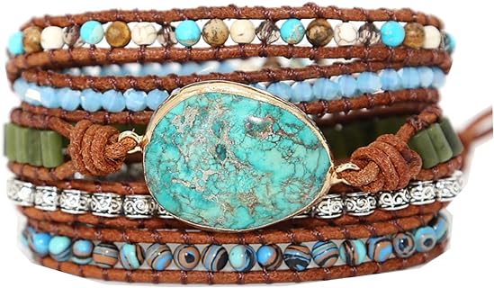 Fold Over Clasp, Cord Chain, Beaded Wrap Bracelet with Natural Stones & Alloy for Women, Bohemian Design by ZOSOJONA