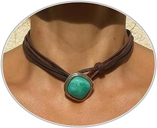 Boho Necklaces for Women Layered Leather Necklaces Suede Choker Necklace Vintage Bohemian Heart Necklace Turquoise Necklace Trendy Western Necklaces Jewelry for Girls