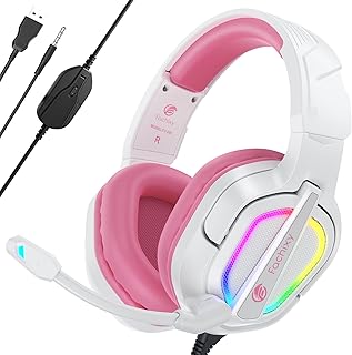 Fachixy FC200 Gaming-Headset in Weiß für PS4/PS5/PC/Xbox One, mit Geräuschunterdrückung und RGB-Licht, ideal für stundenlanges Spielen mit 3,5-mm-Stecker und Mikrofon