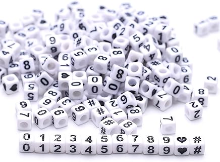 800pcs Number Beads Acrylic Cube Beads Alphabet Square Letter Beads for DIY Key Chains Bracelets Necklace Jewelry Making (White-Black)