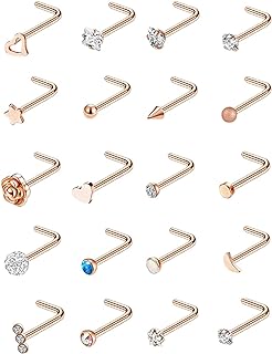 YOVORO 20G Variety Pack of Stainless Steel L-Shaped Nose Rings - Stylish CZ Nose Stud Body Piercing Jewelry Set