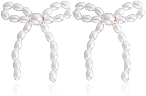 Pearl Bow Earrings for Women Pearl Drop Earrings Bow Knot Dangle Earrings Bow Stud Earrings Gifts