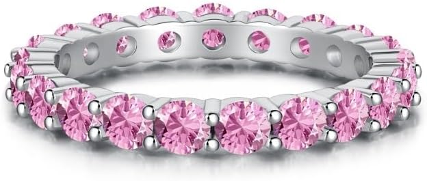 Sterling Silver Women's Stackable Wedding Ring Adorned with Pink Cubic Zirconia Heart Design