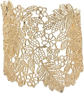 2Pcs Metal Lace Bracelet Lace Leaf Flower Hollow Vintage Boho Style Cuff Open Wide Bangle Bracelet for Women Jewelry