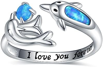 Sea Turtle Dolphin Inspired White Gold Sterling Silver Ring with Opal, Turquoise, and Cubic Zirconia Accents for Women and Girls