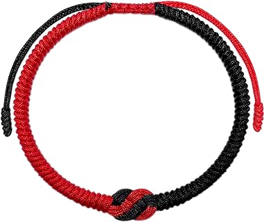 Buckle Clasp Red, Black & White Bead Bracelet with Rope Chain, Botswana Agate Gem for Men & Women, Artisan-Made in Vietnam