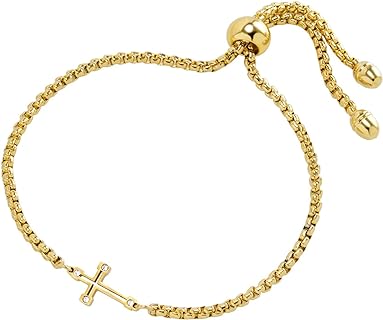 555Jewelry Adjustable Cubic Zirconia Embellished Cross Bolo Bracelet with Box Chain for Women & Girls, Stainless Steel Material