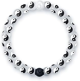Lokai Silicone Beaded Bracelets for Women & Men, Yin Yang Pattern - Jewelry Fashion Bead Bracelet with Black & White Beads - Ring Bangle Slide-On Style for Comfortable Fit