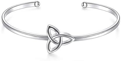 FLYOW Adjustable Sterling Silver Celtic Knot Cuff Bracelet for Women, Perfect Gift with Box Chain Design