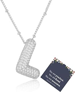 Bubble Letter Necklace for Women Dainty Balloon Initial Necklaces Cubic Zirconia Alphabet Name Pendant Necklace Personalized Jewelry Gifts
