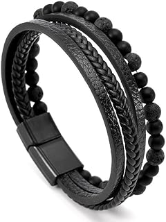 Box Chain Stainless Steel Natural Agate Stone and Leather Bead Bracelet for Weight Loss and Wellness Relief, Suitable for Men and Women, Volcanicx Menopause Magnet Therapy Design, Maxhematie Lymph Detox, Slimming Accessory Gift