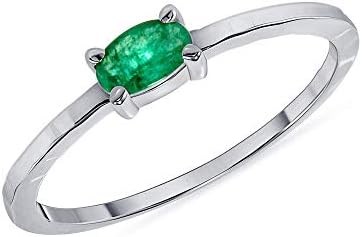 14k Solid Gold Ring With Genuine Green Emerald Crystal stone, Emerald Oval Cut Engagement Ring Gift for her, Hand-Crafted Stackable May Birthstone Gold Ring For Women, Made in USA Fine Gold Minimalist Jewelry In Rose/White/Yellow