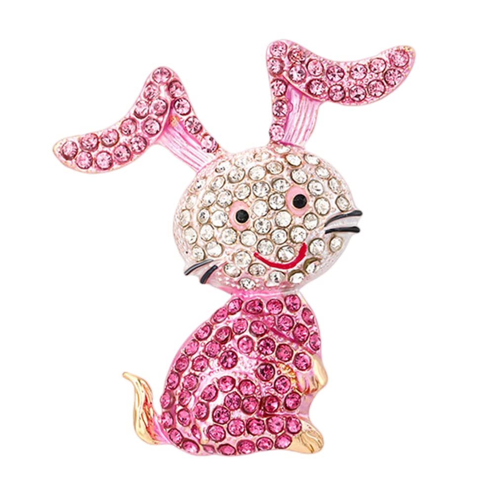 Rhinestone Pink Rabbit Animal Brooch Pin for Women Girls Teens Gold Plated Cute Crystal Cartoon Bunny Brooches Lapel Pins Lucky Decor Dress Accessories Easter Holiday Jewelry Gift for Daughter Niece Pet-Lover