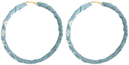 Large Big Circle Denim Hoop Earrings Round Jeans Cloth Exaggerated Cool Statement Jewelry for Women Girl