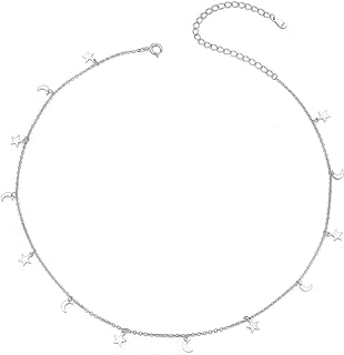 S925 Sterling Silver Stars Moon Beads Choker Dainty Necklace for Women Jewelry