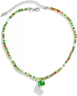 Mushroom Pendant Necklace with Gold Chains Natural Stone Healing Crystal Necklace Y2K Preppy Jewelry for Teen Girls Women