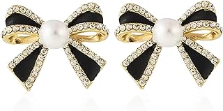 Stainless Steel Push-Back Crystal Bow Stud Earrings for Women and Girls, Bow-Knot Design with Cubic Zirconia Accent