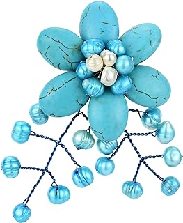 Nature Loving Simulated Turquoise-Cultured Freshwater Pearl Floral Drape Pin Brooch