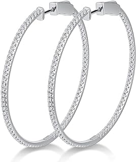 Sterling Silver Moissanite Hoop Earrings for Women, D-Color VVS1 Lab-Created Round Cut Gems, Hypoallergenic Large Inside Out Loops Design
