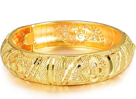 24K Gold Plated Women Bracelet Bangle leaf Vintage Dubai Bridal set of 1