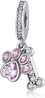 Dog Paw Charm for Charms Bracelet Pink Crystals Dangle Charms Birthday Jewelry Gifts for women