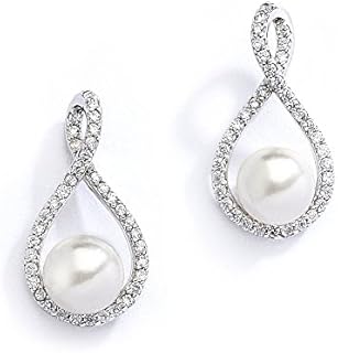 Mariell Pearl Drop Earrings with Cubic Zirconia Crystals For Brides, Weddings, Mother's Day Jewelry Gift