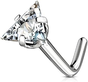 FIFTH CUE Triangle CZ Top 316L Surgical Steel L Bend Stud Nose Ring