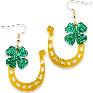 St Patricks Day Earrings for Women Girls,Irish Shamrock Dangle Earrings Green Clover Hat Horseshoe Drop Earrings Good Luck Jewelry Gift Festival Party Accessories