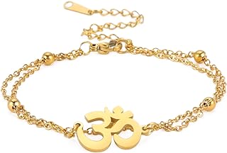 SIPURIS Om Bracelet for Women Girls Om Ohm Aum Symbol Hindu Buddha Yoga Mediation Layered Chain Bracelet Bangle Stainless Steel Adjustable Bracelet Charm Spiritual Jewelry Gift