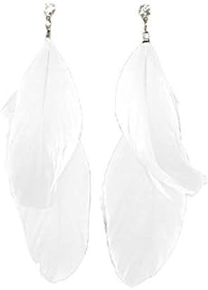 Handmade White feather earrings for women Natural Goose native Super Light Antique earrings (White)
